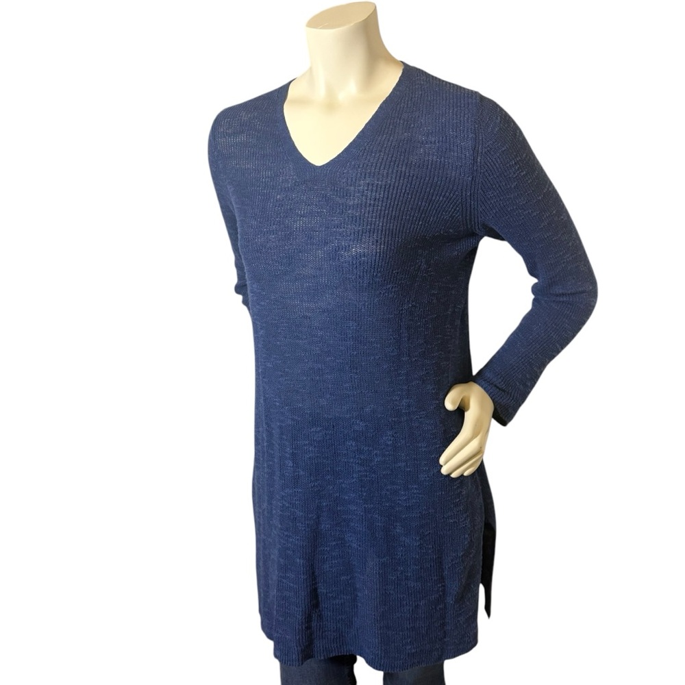 Eileen Fisher Linen Cotton Blue V-Neck Long Sleeve Tunic Dress Womens Size Small - Picture 4 of 10